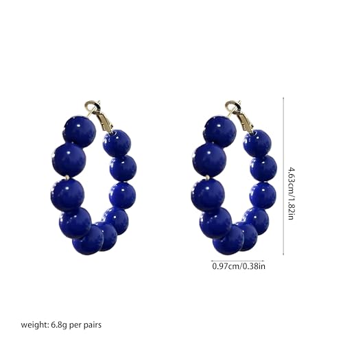 Summer Candy Colored Bead Earrings Lightweight Dainty Acrylic Geometry Hoop Earrings for Women Cute Boho Chic Handmade Jewelry - color: Royal Blue