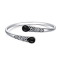 925 Sterling Silver Genuine Gemstone Bracelet for Women Men Handmade Adjustable Boho Navajo Style Bangle Cuff Natural Stone Jewelry Gift - color: Black Onyx