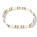 Tila Flat Beaded Stretch Bracelet for Women,Bohemian Friendship Bead Bracelets Handmade Stack Boho Jewelry Accessory for Everyday Wear, Vacation and Friend Gifts - color: white