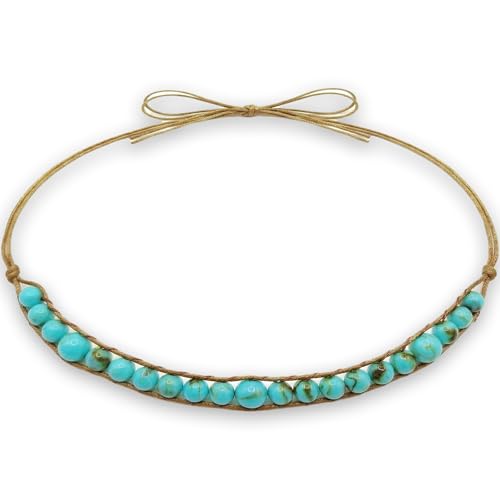 Hat Band for Cowboy Cowgirl, Turquoise Hand Made Replaceable Beaded Belt for Panama Fedora - color: Little turquoise