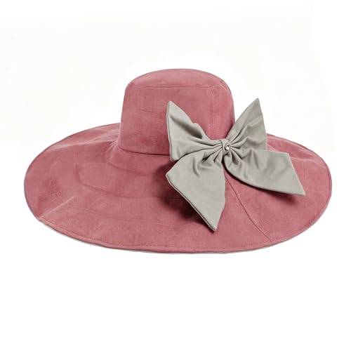 Women's Foldable Floppy Sun Hats Reversible Vacation Beach Cap Summer Wide Brim UPF 50+ Travel Fishing Bucket Hat - color: Pink, Cotton Linen