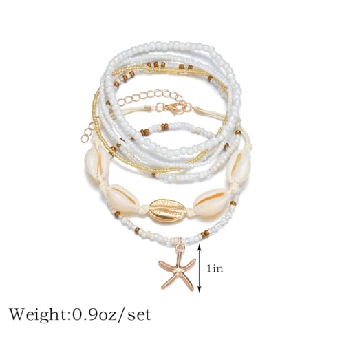 Gold Starfish Anklets for Women Seashell Ankle Bracelet Boho Stack Stretch Beaded Anklet Set Summer Beach Jewelry - style: C Style