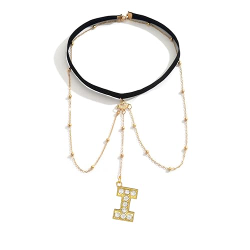 Letter Initial Leg Chain Thigh Jewelry for Women Summer Beach Bead Leg Chain Name Elegant Elastic Body Chain Jewelry - color: I