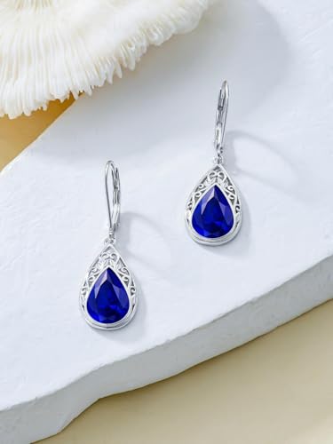 POIUY Gifts for Women Hypoallergenic Teardrop Filigree Birthstone Leverback Dangle Earrings 18K White Gold Fashion Jewelry Anniversary Wedding Birthday Gifts for Women Daughter Sister Girlfriend Wife - style: 9-September Birthstone Earrings