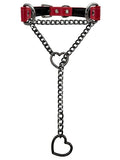 Black Leather Choker Collar For Women, Handmade Heart Slip Chain Choker Long Necklace with Adjustable Buckle - color: B-Red-Black-Black, size: 18''chain