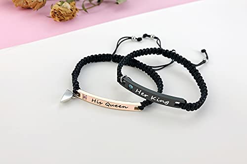MEALGUET Personalized Couple Bracelet Customized Couple Bracelets Set Mutual Attraction Custom Name Relationship Bracelet Personalized Gift for Men Women - style: Her King/ His Queen-heart magnetic