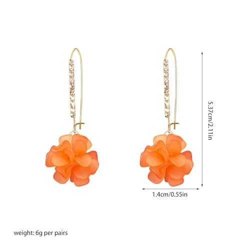 Boho Flower Dangle Earrings for Women Long Drop Resin Acrylic Tiered Petal Statement Earrings Handmade Lightweight Vintage Floral Chunky Drop Jewelry - color: Orange