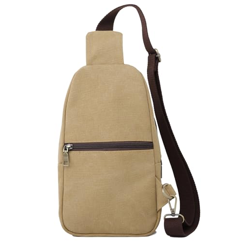 SILKAREA Canvas Sling Bag for Wome Crossbody Purse Small Sling Backpack Purse Travel Hiking Chest Bag Daypack - color: Brown