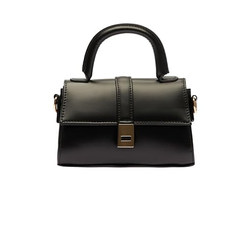 MOON CANTA Mini Crossbody Bag for Women – Small Faux Leather Shoulder Purse with Gold Lock, Elegant Design for Daily Use - color: Black