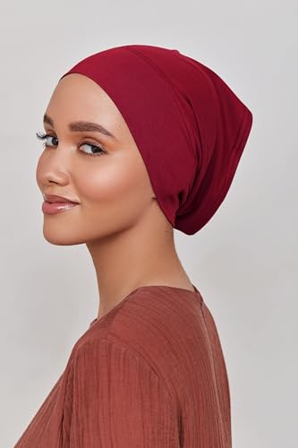 Women Under Scarf Hijab Cap Undercap Headwrap Scarf Stretch Tube Neck Cover - color: Red