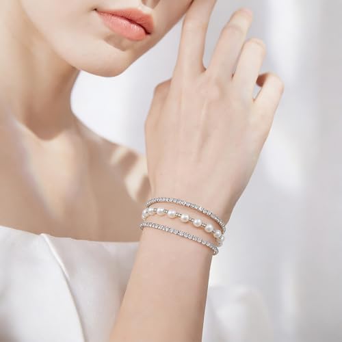 Suyi Rhinestone Bracelet Multilayer Gold Cuff Bracelet for Women Crystal Braidal Bracelets - color: Silver 7