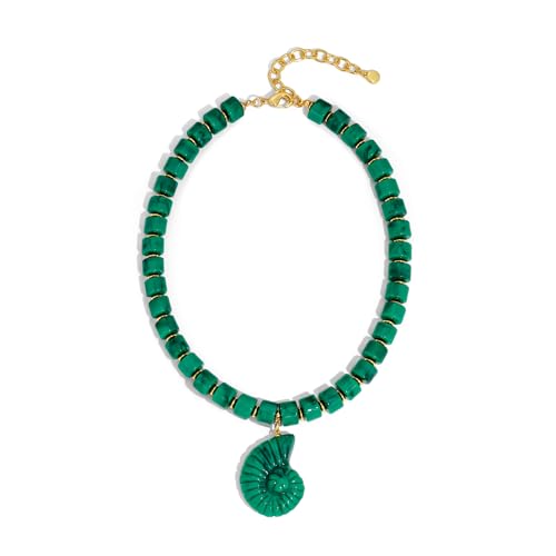 Chunky Beaded Necklace for Women with Conch Shell Pendant, Boho Bead Statement Necklace with Adjustable Gold Chain, Beach Jewelry for Summer＆Vacation Gifts - color: Emerald