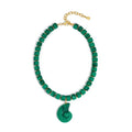 Chunky Beaded Necklace for Women with Conch Shell Pendant, Boho Bead Statement Necklace with Adjustable Gold Chain, Beach Jewelry for Summer＆Vacation Gifts - color: Emerald