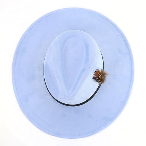 LIDHAY Big Wide Brim Fedora Hats for Women Men Western Suede Hat Panama Hat Outdoor Hats - color: Sky Blue
