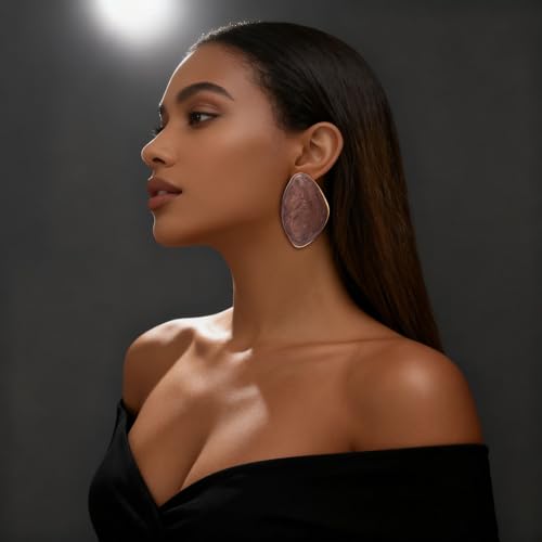 Statement Earrings for Women Big Earrings Large Statement Earrings Chunky Irregular Geometric Drop Dangle Earrings Oval Round Pebble Shape Earrings Chunky Jewelry - style: Brown
