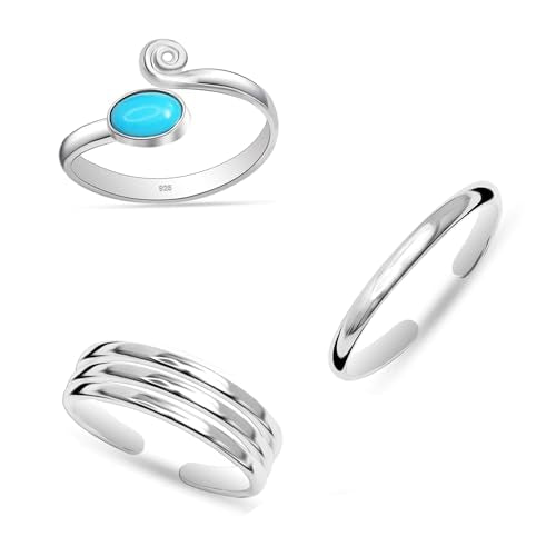 LeCalla 925 Sterling Silver Open Toe Rings Set for Women Adjustable Minimalist Toe Rings Summer Beach Foot Jewelry - color: 09. Trio (3 PCS)