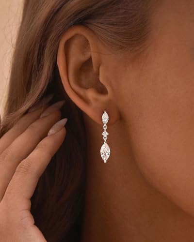HANLI Dangle Earrings for Women – 14K Gold Plated/Silver Drop Earrings Sparkly CZ Gold Dangle Earrings Elegant Dangling Earrings for Wedding Bridal Prom Jewelry - color: 3-Dangle CZ Silver