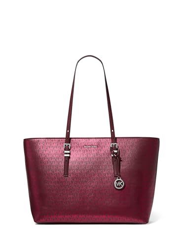 Michael Kors Quinn Large Tote - color: Silver-tone Hardware/Foil Printed Mk Signature Smooth Nappa Leather/Oxblood
