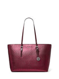 Michael Kors Quinn Large Tote - color: Silver-tone Hardware/Foil Printed Mk Signature Smooth Nappa Leather/Oxblood