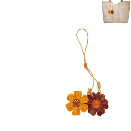 Handmade Genuine Leather Flower Bag Charm-Boho Accessories Leather Flowers Key Chain Purse Pendant Charms - color: D
