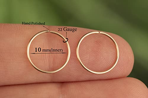 Gold Hoop Earrings Silver Hoop Earrings - Hoop Earrings For Women Two Pcs Of Thin Gold Filled Sterling Silver Hoops, Helix Hoop, Tragus Ring, Cartilage Hoop - color: Gold, style: 10mm 22 gauge / 1 pair