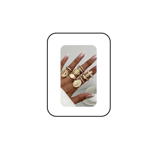 10Pcs Retro Gold Stackable Rings Sets for Women Trendy Vintage Cross Rings Pack Chunky Knuckle Finger Ring Minimalist Statement Jewelry - color: Gold