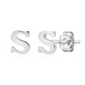 14k Gold Small Script Initial Letter Stud Earrings for Women | Anti Tarnishing 5mm 14k Gold Studs | A-Z Alphabet Earrings with Gift Box by MAX + STONE - style: S | White Gold
