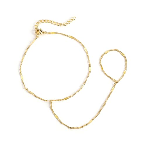 BAYLAY Hand Chain Bracelet, 14K Gold Plated Ring Bracelet Hand Chain Dainty Gold Bracelet for Women Trendy Finger Ring Slave Bracelets Hand Jewelry for Women Summer Beach Boho Gifts Trendy Stuff - color: Rectangle