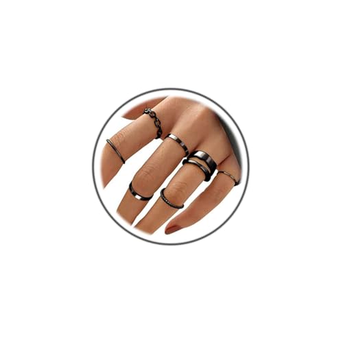 Simple Knuckle Rings Set for Women,Vintage Stackable Joint Finger Midi Rings Dainty Cute Rings Pack Festival Jewelry - color: B-Black