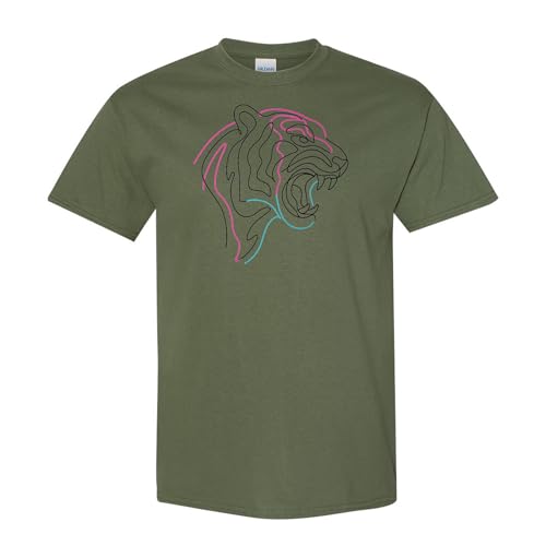 Neon Tiger T-Shirt – Minimalist Retro Apparel – 100% Cotton Unisex Tee - color: Green, size: XX-Large