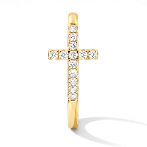 Cross Ring 14K Gold Plated 925 Silver with CZ, Stackable Rings - color: Cross 14K Gold, size: 5