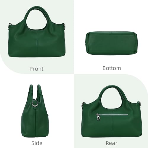 Iswee Genuine Leather Shoulder Bags Purses and Handbags for Women Satchel Designer Cross Body Hobo Medium Size Tote - color: Green