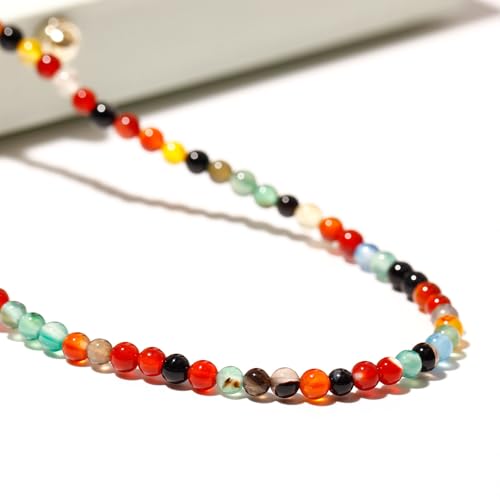 Simple Choker Necklace for Women Real Stone and Crystals Necklaces 4mm Beaded Choker Jewelry Meditation Gift for Women (16"+2") - style: Multicolour