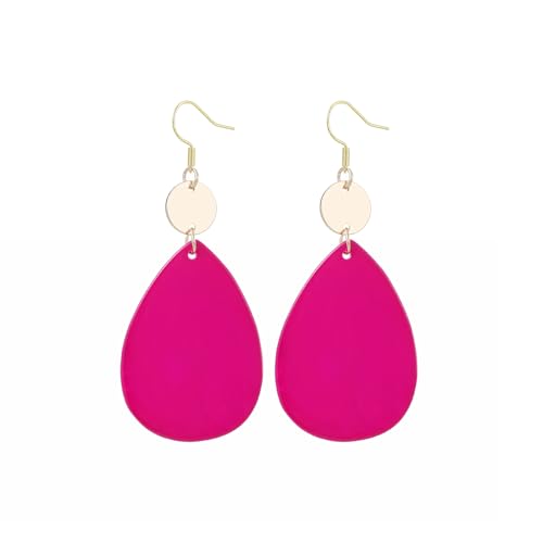 Elisheva Bohemian Lightweight Mother of Pearl Shell Drop Dangle Earrings for Women, Boho Chic Hippie Waterdrop Statement Jewelry Gift - color: fuchsia pink