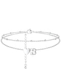 Silvora Ankle Bracelets for Women Waterproof 14K Gold/Silver/Black Initial Anklet for Women Dainty Layered Heart Ankle Bracelets Stainless Steel Adjustable Foot Chain Anklet Summer Beach Jewelry - color: B-Silver