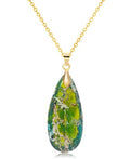 Stone Necklaces for Women Teardrop Gemstone Pendant Necklace Natural Stone Chain Necklaces - color: Green Gold