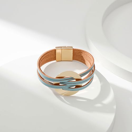 Long tiantian Leather Wrap Bracelets for Women Circle Rhinestones Boho Layered Bracelet Cuff Bangle Bracelet Jewelry Birthday Gifts for Women Holiday Outfits - color: B4:blue