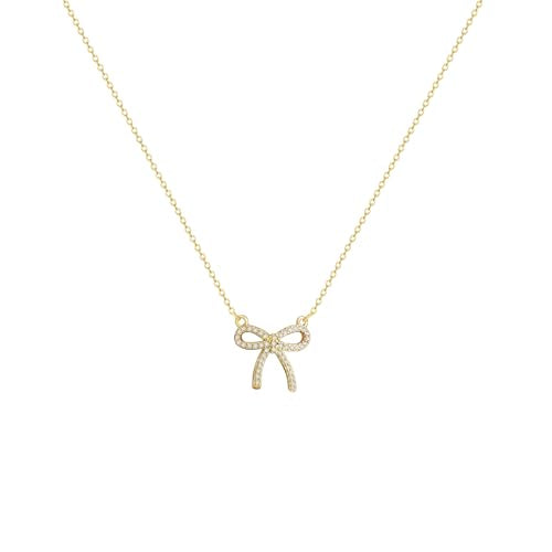 OGD Gold Necklace for Women, Bow Necklace 14K Layered Gold Necklace Dainty Bow Pendant Choker Necklace Trendy Bow Necklace Gold Chain Necklaces for Women Jewelry Gift - color: Cubic Zirconia Bow-Gold