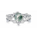 Natural Moss Agate Ring for Women 925 Sterling Silver Pear/Oval/Kite/Heart/Hexagon/Emerald/Coffin Cut Green Leaf Moss Agate Engagement Ring Promise Bridal Set Anniversary Birthday Jewelry Gifts - color: Round Cut Moss Agate
