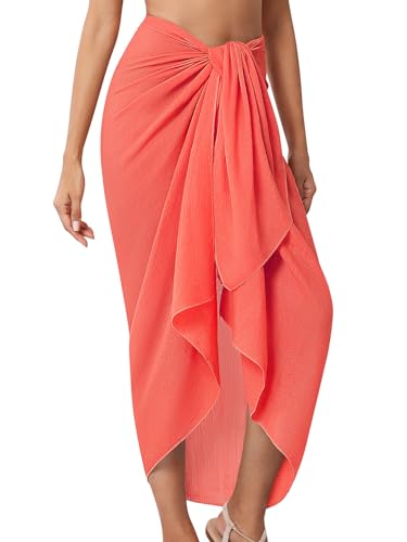QIANXIZHAN Women's Swimsuit Cover Up,Beach Sarong Wrap Bottom Coverup for Women Short Skirt - color: 1watermelon Red