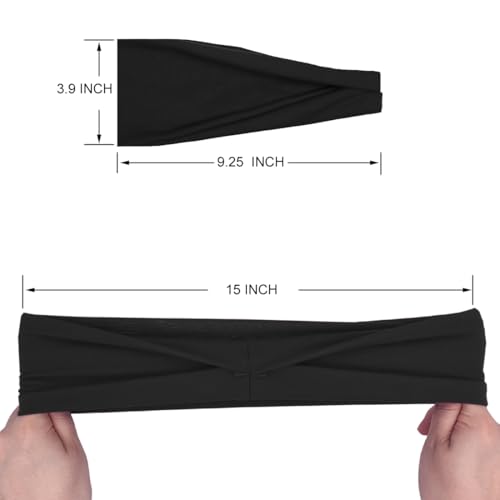 YONUF Fashion Headbands For Women Wide Headband Yoga Workout Head Bands Hair Accessories Black Band 6 Pack - color: Black