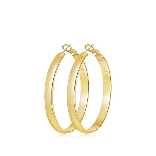 5mm Wide Gold Hoop Earrings for Women, 14K Gold Plated Big Chunky Hoop Earrings with S925 Sterling Silver Post, Hypoallergenic Lightweight Earrings Jewelry for Women 30/40/50/60/70mm - color: Gold-40mm