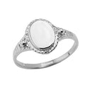 .925 Sterling Silver Engravable Oval Signet Ring with Rope Detail, Fluting, and Tapered Shank