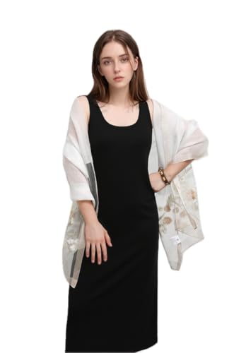 Jeelow Silk Blend Floral Fashion Scarf Shawl Wrap Lightweight Sheer For Women Floral Embroidery Wedding Party Prom - color: Beige Floral