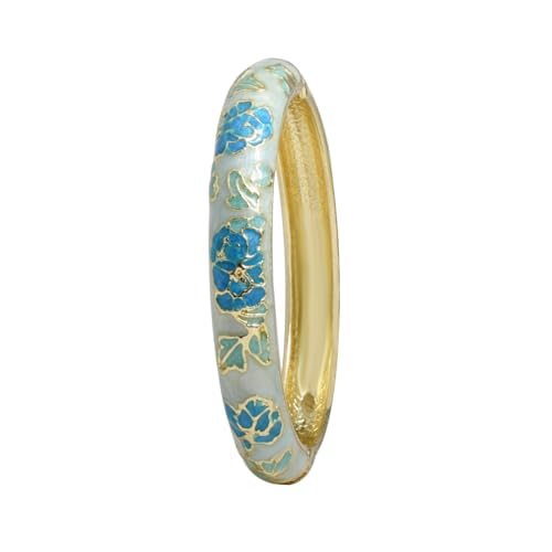 Vintage Flower Cuff Bangles Gold Plated Cloisonne Chinoiserie Peony Floral Elegant Bracelet Gifts For Women - color: green blue