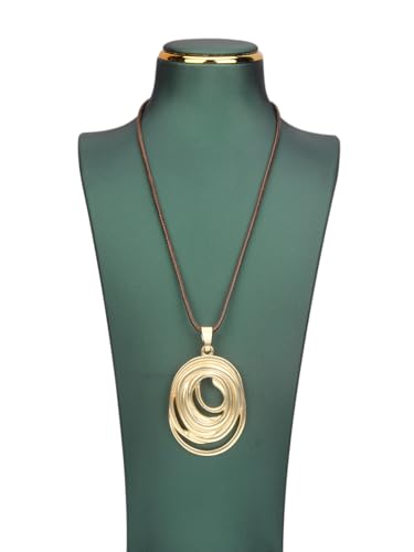 GelConnie Leather Necklace for Women Round Wooden Pendant Long Leather Choker Vintage Sweater Necklace Gold Chunky Boho Necklaces for Women - style: Gold Circles Pendant