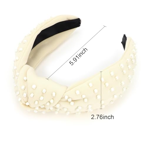 YISSION 1PC Pearl Knotted Headband for Women Non Slip Beaded Headband Wide Pearl Headbands Jeweled Embellished Hairband Off-white Head Band Hair Accessories for Women Girls - color: Off-white