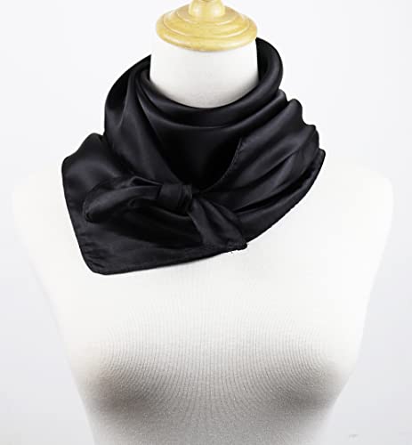 vabovin Satin Head Scarf for Women Solid Color, 35×35 in | Silk Feel Neckerchief, Hair Scarf, Fashion Bandana, Headscarf, Headband, Hair Wrap Sleeping, Daily Fashion Styling - color: 202 Black