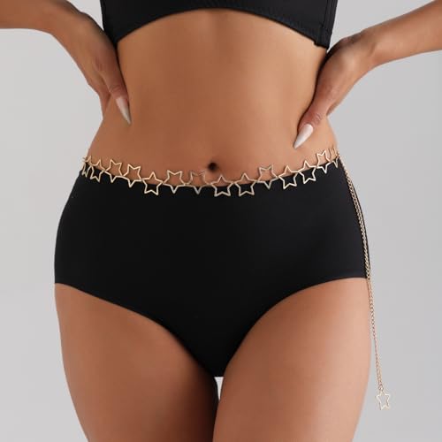 Gold Star Waist Chain Belt for Women Boho Sun Starfish Bikini Jewelry Festival Rave Outfits Waterproof Belly Body Chain - style: Stars