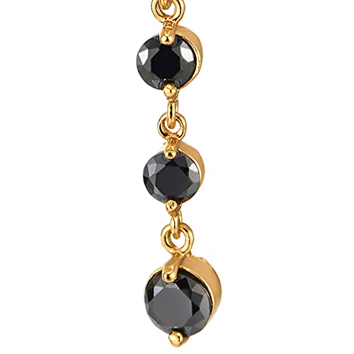 COOLSTEELANDBEYOND Belly Chain Belly Button Ring Body Jewelry Piercing Navel Ring with Long Dangle Cubic Zirconia - color: D-Metal Color:18K Gold-Plated; Stone Color:Black